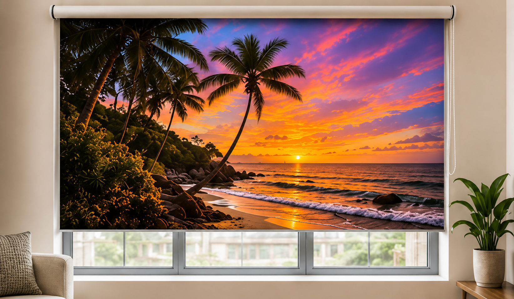 Custom Printed Blind with Beach Sunset